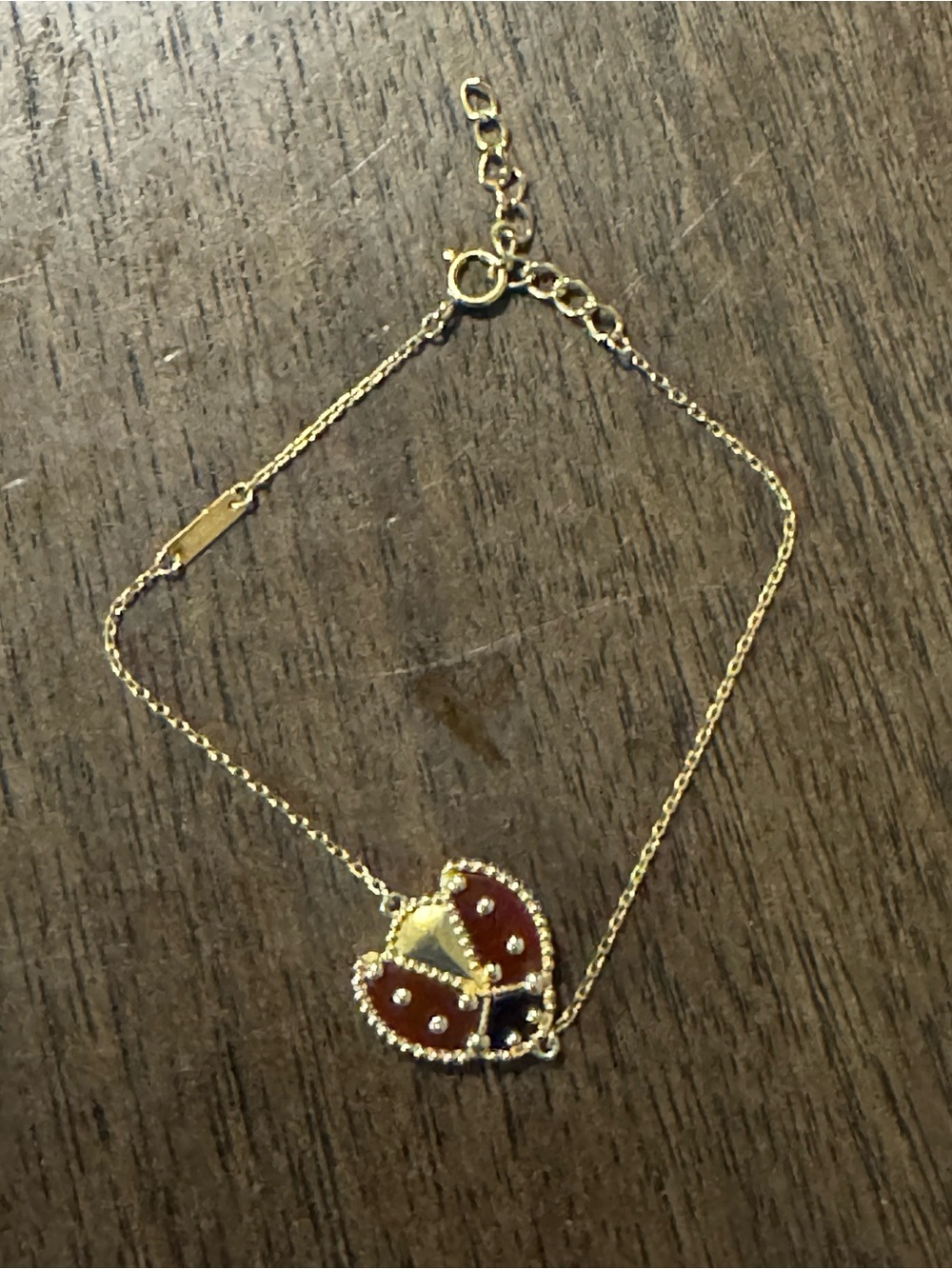 Gold Ladybug Pendant Bracelet with Red Enamel - Women Jewelry